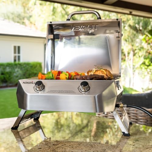 Nexgrill Tabletop 2 Burner Gas Grill, Stainless Steel with Folding Legs - Image 6