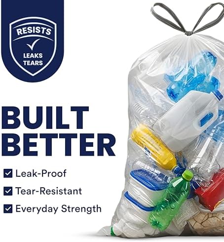 Plasticplace 13 Gallon Trash Bags â”‚ 1.0 Mil â”‚ Clear Extra Tall Drawstring Garbage Can Liners â”‚ 24" x 31" (200 Count) - Image 2