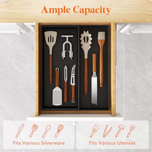 Lifewit Utensil Organizer for Kitchen Drawer, Expandable Cooking Tray - Image 2