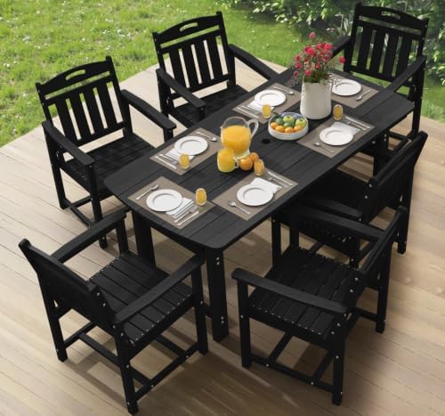 Ciokea HDPE Outdoor Dining Set of 6, Patio Table and Chairs Sets, Black by CIOKEA