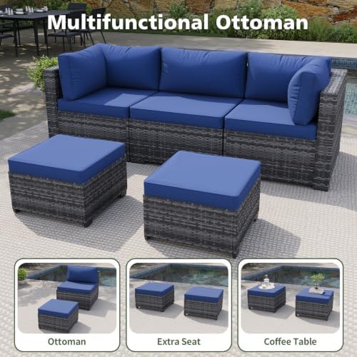 Aoxun 12 Piece Outdoor Patio Furniture Set with Coffee Table, Wicker Rattan Outdoor Furniture with High Back Swivel Rocker Chairs, Outdoor Conversation Set with Thick Cushion & Ottoman, Navy Blue - Image 6