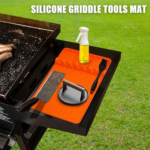 2 PCS Silicone Griddle Tools Mat for Blackstone,Grill BBQ Caddy Utensils Holder for Kitchen,Cooking & Countertop,Large Spatula Mat with Drip Pad,Griddle Accessories for Blackstone (Black 2pcs) - Image 6