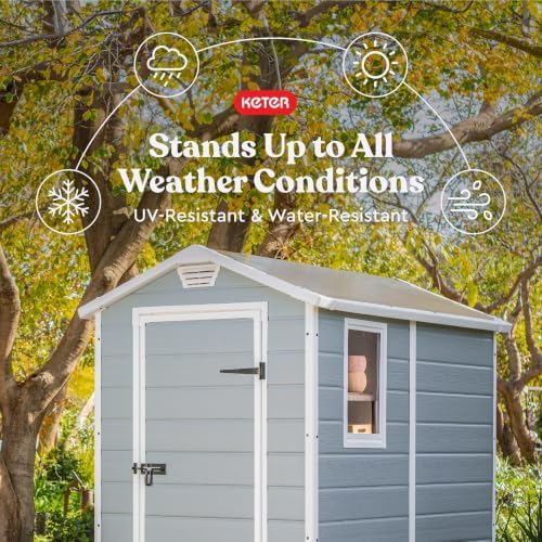 Keter Manor 4x6 Resin Outdoor Storage Shed Kit-Perfect to Store Patio Furniture, Garden Tools Bike Accessories, Beach Chairs and Lawn Mower, Grey & White - Image 5