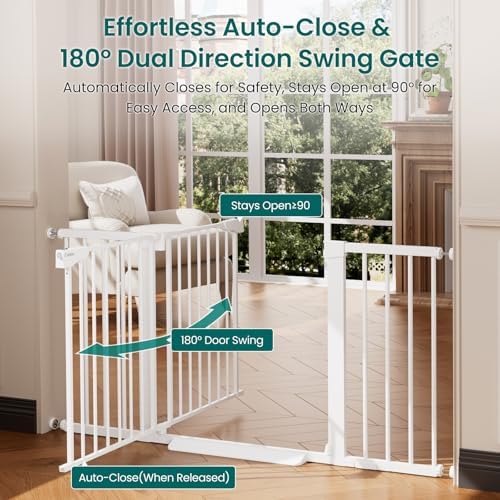 Cumbor 30-54" Extra Wide Baby Gate for Stairs, Auto Close Dog Gate White - Image 4