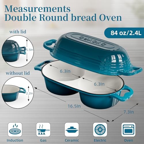 Enameled Cast Iron Double Round Bread Loaf Pot with Lid – Emerald - Image 2