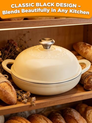 Dutch Oven Bread Baking Pot with Lid 6QT Enameled Cast Iron Oven, White Design & Complete Sourdough Kit (Banneton Basket, Dough Tools, Silicone Sling) for Artisan Bread Making - Image 2