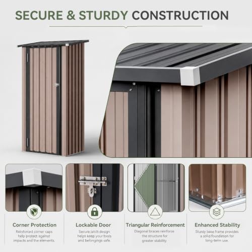 Aoxun 3x2 FT Outdoor Storage Shed, Shed with Sloping Roof, Brown - Image 6