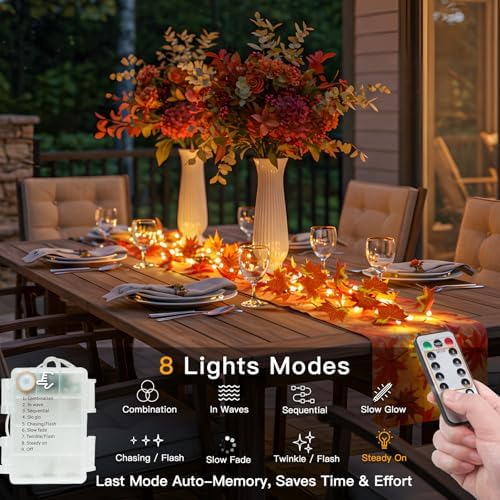 suddus 33 FT 100 LED Fall Garland with Lights Battery Operated Copper Wire - Image 3
