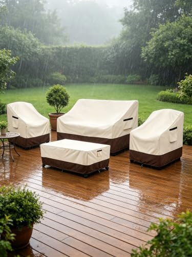 Rileytee Patio Furniture Set Covers Waterproof 4Pcs,Beige & Brown,Medium - Image 7