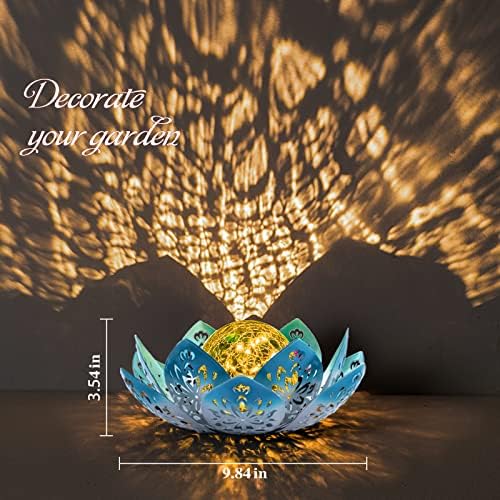 Huaxu Solar Lights Outdoor Decorative - Bright Blue Lotus Flower Table Lamp, Glass Globe 30 LED Waterproof Metal Decorations Gifts for Mom Women Garden Patio Pathway Yard Balcony Outside Decor - Image 2