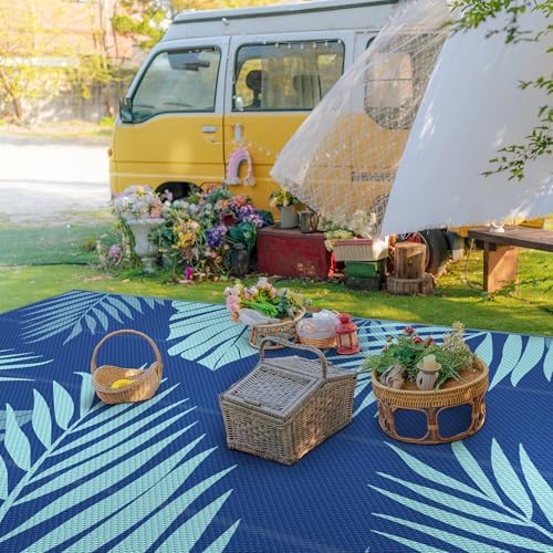 GENIMO Outdoor Rug, Waterproof Plastic Rugs 10'x14' for Camping Navy Green - Image 3