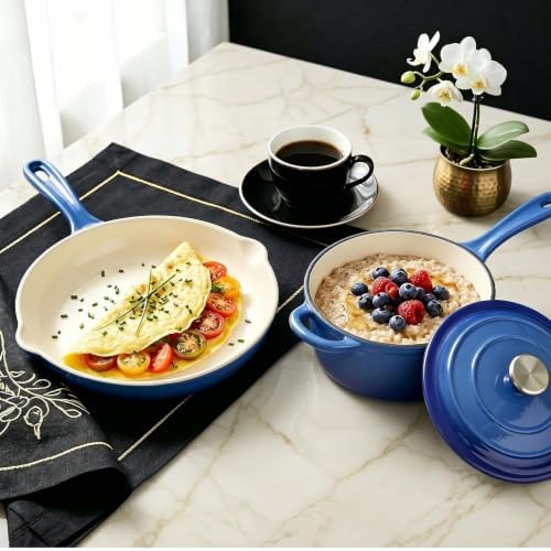 QuliMetal 5-Piece Blue Enameled Cast Iron Cookware Set - Image 3