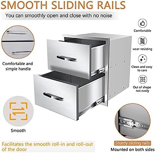 BBQ Outdoor Kitchen Drawers Stainless Steel 3-Drawer Enclosed Built-in Flush Mount for Outdoor Kitchens & Islands, 14Wx23Dx15H - Image 6