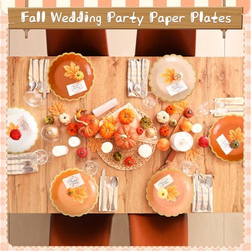 48 Pcs Orange Paper Plates 9 Inch Scalloped Fall Party Supplies - Image 2