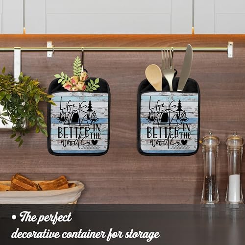 Hunting Gifts Pot Holders with Pockets, Cabin Gifts Life is Better in The Woods Pot Holders Heat Resistant Oven Mitts Hot Pads for Kitchen Baking Cooking,Potholders for Kitchens - Image 3