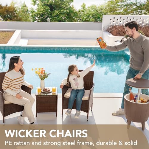 Devoko 3 Piece Patio Furniture Set Outdoor Wicker Conversation (Brown) - Image 2