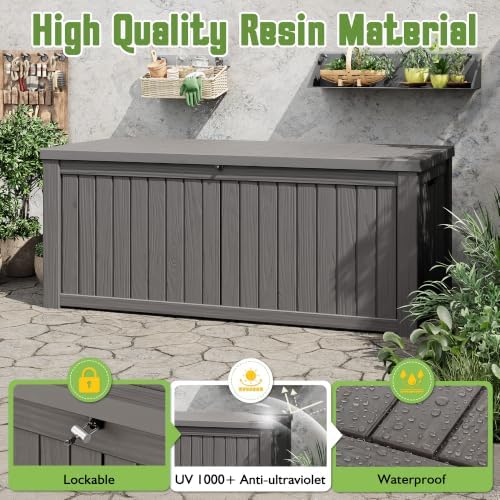Outdoor Storage Waterproof Deck Box for Patio (220 Gallon, Grey) - Image 3