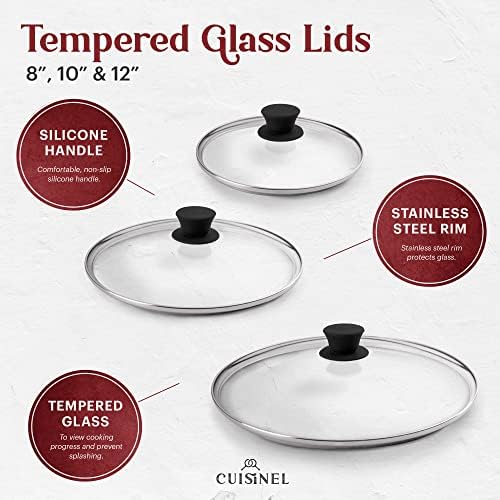 Cuisinel Cast Iron Skillets Set + Glass Lids - 8"+10"+12"-Inch Frying Pans + Silicone Handle Holder Covers - Pre-Seasoned Oven Safe Cookware - Indoor/Outdoor Use - Grill, Stovetop, Camping Fire Safe - Image 2