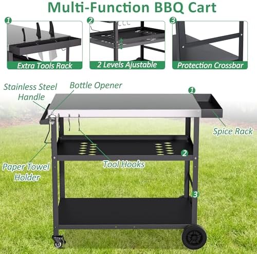 Spurgehom Outdoor Grill Cart, Pizza Oven Stand Table with Wheels - Image 5