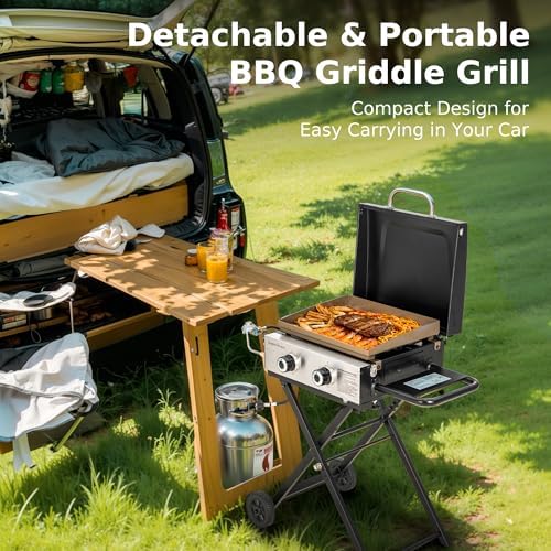 MFSTUDIO 2 Burners Portable Propane Griddle w/Foldable Stand & Side Table - Image 6
