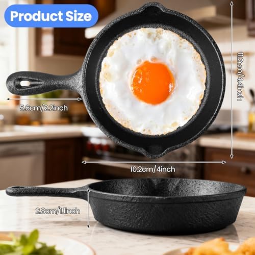 4 Pack Mini Cast Iron Skillets with Handle, 4 Inch Black - Image 2