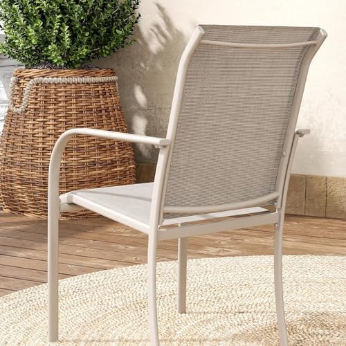 VICLLAX Outdoor Dining Set for 4, 5 Pieces Patio Dining Furniture Set with Umbrella Hole- 40.2" Patio Table and Chairs for Balcony, Garden and Deck, Grey Wood Grain Tabletop - Image 4