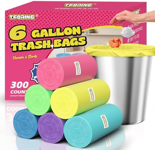 Medium 6 Gallon Trash Bags Unscented, 0.94 Mil, Colored, 300 Count by TFORING%C2%AE