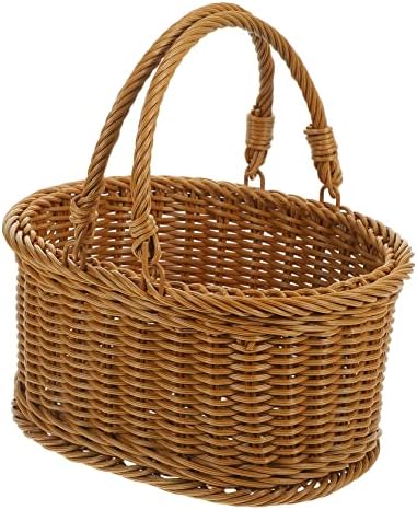 PRETYZOOM 2pcs Hand Woven Imitation Rattan Basket for Outdoor Use Multi-functional Picnic Fruit and Flower Storage with Handles Rustic Design for Home and Garden Decor - Image 6