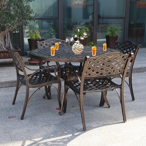 48.23" Patio Dining Table, All-Weather Cast Aluminum Table with 2.36" Umbrella Hole, Patio Furniture Table, Outdoor Dining Table for Backyard and Poolside - Image 6