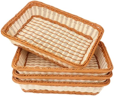 4 Pack 16 inch Poly Wicker Baskets, Two Color Large Wicker Baskets Storage, Rustic, Durable & Easy-Cleaning Bread baskets, for Home, Restaurant & Hotel Use by Geytetqi