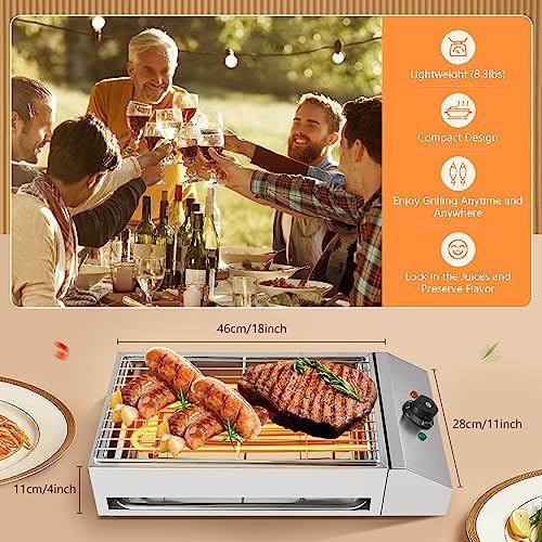 1800W Countertop Electric BBQ Grill Commercial and Home Use Stainless Steel Barbecue Griddle Smokeless Portable Cooking Oven for Indoor Outdoor Picnic 122° F-572°F for Party Home Camping Cooking - Image 6