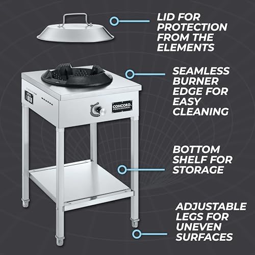 Concord Professional Vortex Burner Stainless Steel Commercial Wok Range Single Burner Outdoor Propane Stove. Great for Stir Fry, Outdoor Kitchen, Asian Cuisine - Image 4