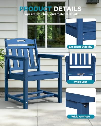 Ciokea HDPE Outdoor Patio Dining Chairs Set of 2, All-Weather, Navy Blue - Image 5