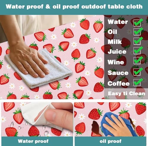 Strawberry Picnic Table Cover with Bench Covers and Bag, Camping Essentials, Berry Waterproof Windproof, Fitted Tablecloth Cover with Elastic Edge for Outdoor Garden 3 PCS 30x60 Inch - Image 5