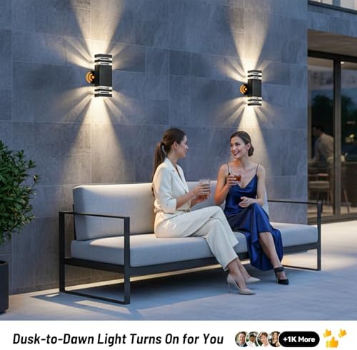 Outdoor Wall Lights 2-Pack – Modern Patio Wall Light Fixture, Dusk to Dawn Outside Lights for House, Up & Down Outdoor Sconce, Waterproof Outdoor Light Fixtures, Front Porch, Garage Lights - Image 6