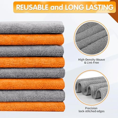 FIXSMITH Microfiber Cleaning Cloth -Pack of 24, Highly Absorbent Cleaning Rags(Grey&Orange), 16"X12" All Purpose Cleaning Towels for Housekeeping, Kitchen, Car, Reusable Microfiber Towels - Image 2