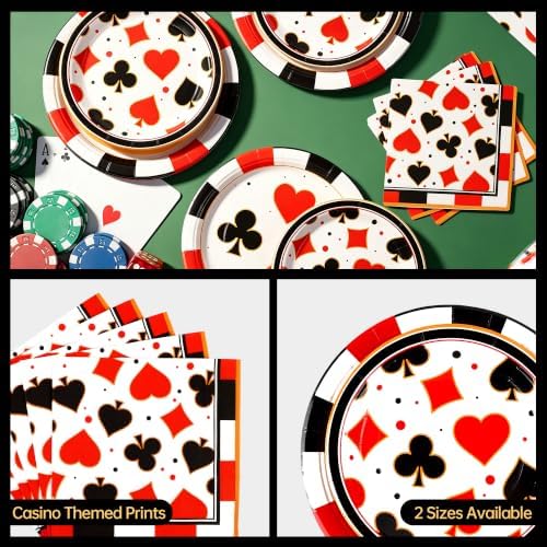 Kochorie 150 Pieces Casino Party Tableware Set Disposable Paper Plates and Napkins Casino Parties Supplies for Poker Card Club Birthday Las Vegas Party Decorations - Image 3