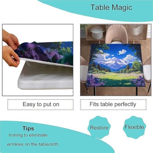 Elastic Outdoor Tablecloth, Mountain Majesty Pattern Printed on Fade Resistant Card Table Cover, Perfect for Meals Coffee Guest Dinners, Fit for 48" x 48" Square Tables - Image 3