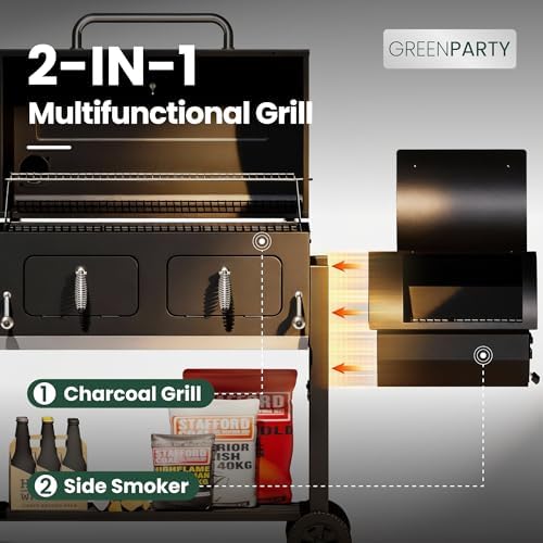 30 Inch Barrel Charcoal Grill and Offset Smoker for Outdoor Cooking BBQ - Image 3