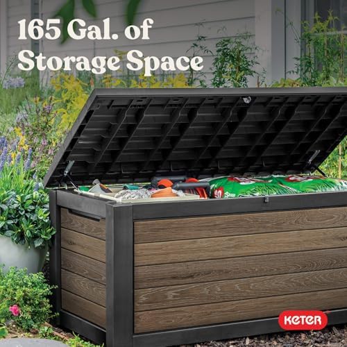 Keter Signature Collection 165 Gallon Resin Deck Box Organization and Storage Box for Patio Outdoor Cushions, Throw Pillows, Garden Tools and Pool Supplies, Walnut - Image 5