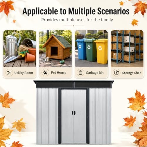 8X6 FT Outdoor Metal Storage with Lockable Sliding Doors - Image 6