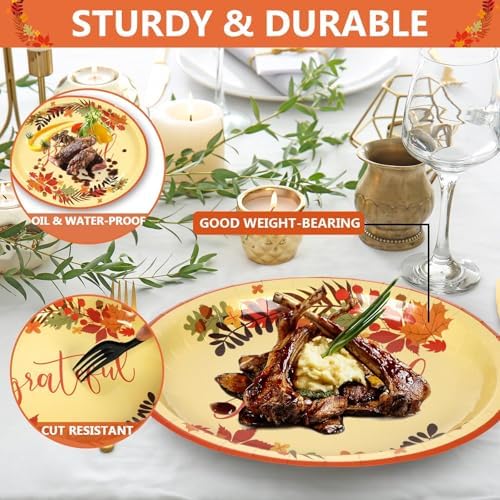 Qyeahkj 50 PCS Thanksgiving Oval Paper Plates Large 11” Heavy Duty Disposable Give Thanks Plates Fall Party Decorations Autumn Maple Leaf Serving Tray Fall Party Tableware Set - Image 4