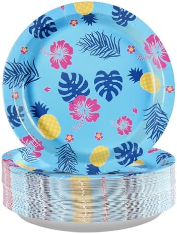 50Pcs Hawaiian Paper Plates 9 Inch for Summer Beach Pool by Greencian