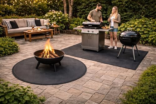 Fireproof Mat 2-Pack, Round Fire Pit Mat& Rectangle Grill Mat, 3-Layer Heat Resistant Deck Protector, Waterproof, Anti-Slip, for Patio, Grass & Outdoor Use (65"×36" & Round 36") - Image 2