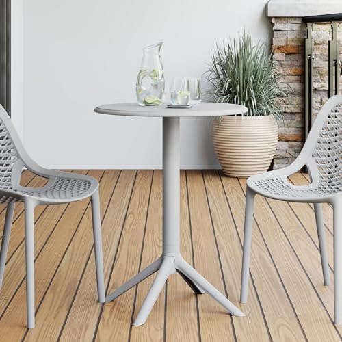Costaelm Patio Table for 4-Person, Outdoor Patio PP Round Dining Table, All-Weather Bistro Dining Table for Backyard Deck Porch Poolside, Gray by Costaelm