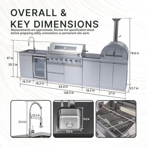 128" Modular Outdoor Kitchen,120000 BTU Natural Gas Grill with Pizza Oven. - Image 2