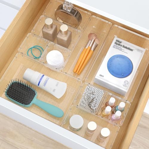 StorMiracle 28 PCS Clear Plastic Drawer Organizers Set, 4 Size Desk Drawer Organizer Trays for Makeup, Jewelry, Kitchen Utensils, Gadgets and Office Accessories - Image 5