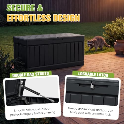 Greesum 82 Gallon Resin Deck Box All Weather Large Outdoor Storage for Patio Furniture, Toys, Garden Tools, Lockable, Black - Image 3