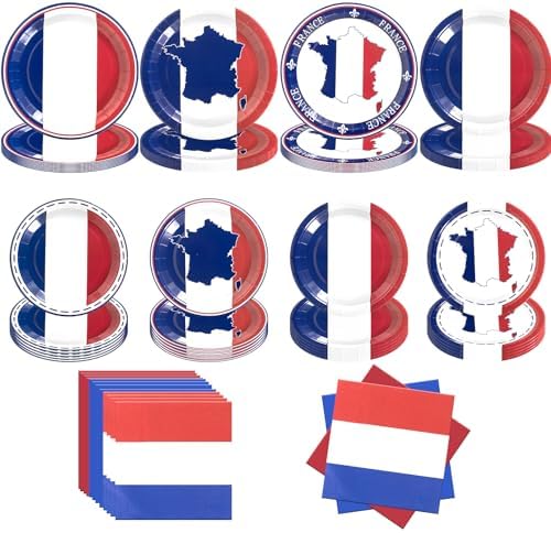 France French Flag Paper Plates and Napkins Party Supplies,Serves 60 by Osonm
