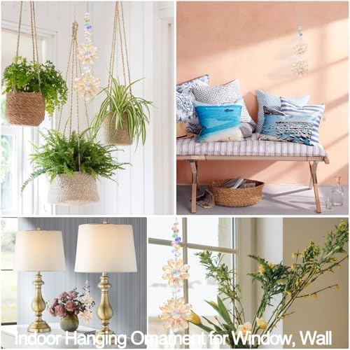 Crystal Flower Suncatcher Hanging Ornament, Rainbow Maker Window Sun Catcher Indoor Outdoor Patio Garden Decor (Gold) - Image 4